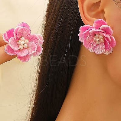 Brass Plastic Flower Stud Earrings FS-WG6C53A-04-1