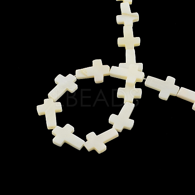 Cross Natural Freshwater Shell Beads Strands X-SSHEL-F290-17-1