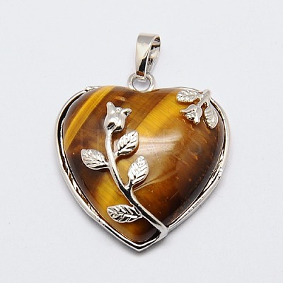 Heart Natural Tiger Eye Pendants X-GP356-7-1
