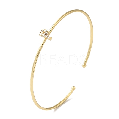 Rack Plating Brass Micro Pave Clear Cubic Zirconia Letter Open Cuff Bangles BJEW-A018-01G-P-1