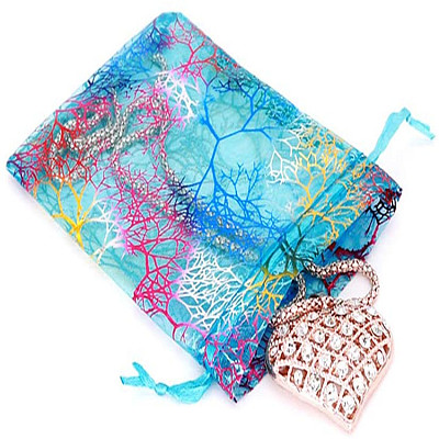 Rectangle Printed Organza Drawstring Bags CON-PW0001-058C-03-1