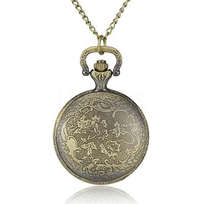 Filigree Flat Round Alloy Quartz Pocket Watches WACH-N039-14AB-1