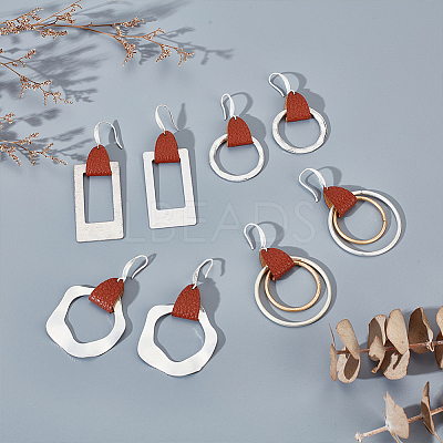 4 Pairs 4 Styles Round & Rectangle & Polygon & Ring Brass Dangle Hoop Earrings EJEW-AN0003-06-1