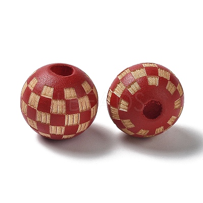 Wood Laser Engraved Tartan Beads WOOD-I011-01B-03-1