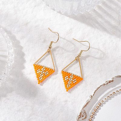 Handmade Glass Seed Beads Rhombus Dangle Earrings EJEW-MZ00542-03-1
