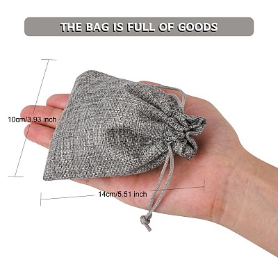 Polyester Imitation Burlap Packing Pouches Drawstring Bags ABAG-R005-14x10-04-1