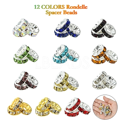 156Pcs 12 Styles Brass with Iron Rhinestone Spacer Beads FIND-FS0002-44-1