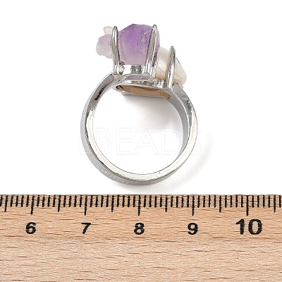Nuggets Natural Amethyst & Pearl Open Cuff Rings RJEW-K286-13P-1