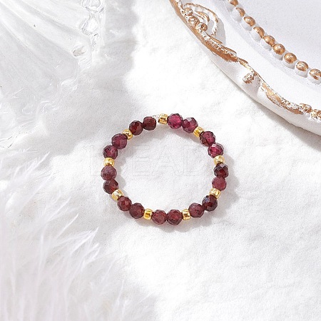 Natural Garnet Beaded Stretch Rings for Women RJEW-JR00868-01-1