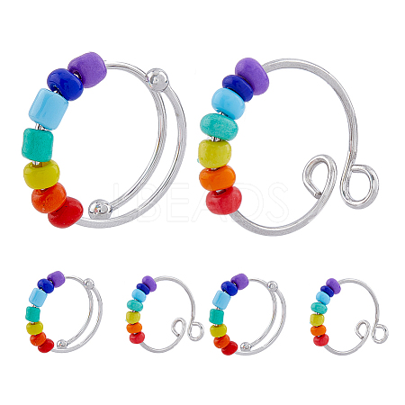 10Pcs 2 Style Rainbow Color Glass Beaded Rotating Open Cuff Rings Set RJEW-DC0001-15-1