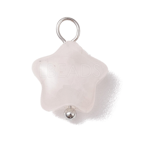 Natural Rose Quartz Star Charms with Brass Loops PALLOY-JF02733-02-1