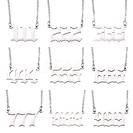 Kissitty 9Pcs 9 Style Angel Number Necklace NJEW-KS0001-04-1