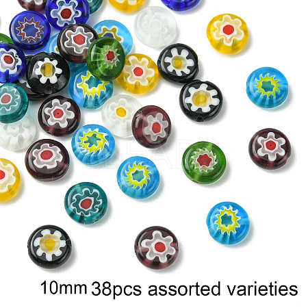 1 Strand Flat Round Handmade Millefiori Glass Beads Strands LK-YW0001-10A-1