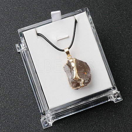 Electroplated Raw Natural Smoky Quartz Neggets Pendant Black Wax Cord Necklaces FS-WG48460-07-1