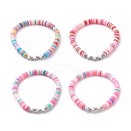 4Pcs 4 Color Handmade Polymer Clay Disc Surfer Bracelets Set BJEW-JB08799-1