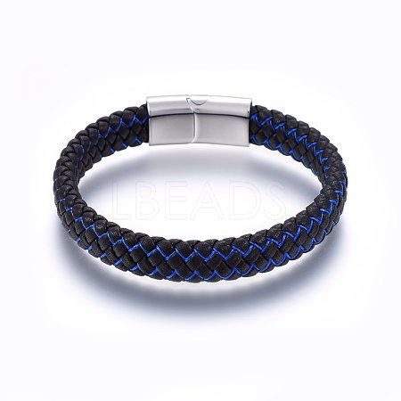 Leather Braided Cord Bracelets BJEW-E345-07P-1