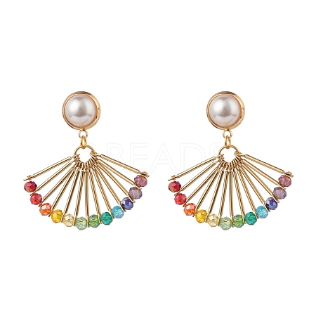 Fan Shape Glass Beads Dangle Stud Earrings for Girl Women X1-EJEW-TA00012-1