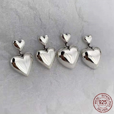 Heart Rhodium Plated 925 Sterling Silver Stud Earrings EJEW-BB72119-1