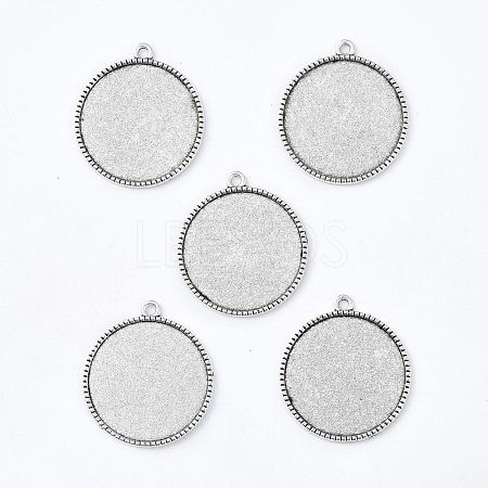 Tibetan Style Alloy Flat Round Pendant Cabochon Settings TIBEP-Q045-068G-AS-RS-1