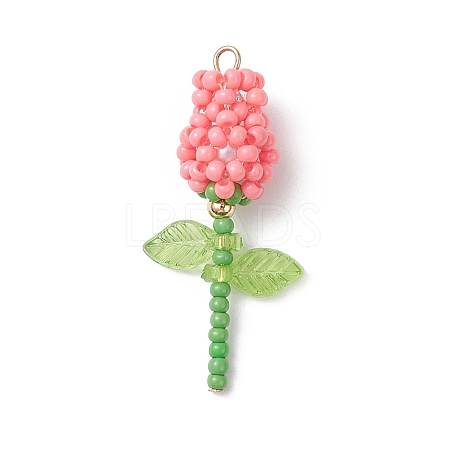 Glass Seed Beaded Rose Pendants PALLOY-MZ00959-04-1