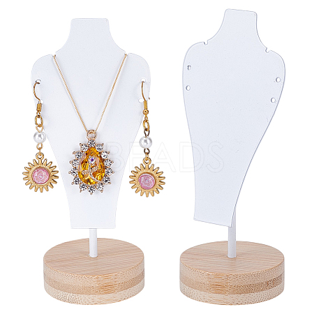 Bust Iron Jewelry Necklace Display Stands with Wooden Rond Base NDIS-WH0024-06A-1