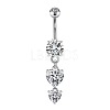 Heart Brass Pave Clear Cubic Zirconia Curved Barbell Dangle Belly Rings FS-WGEB4D3-05-1