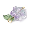 Transparent Glass Flower & Acrylic Leaf Pendants PALLOY-JF02287-02-3