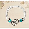 Glass Seed Beads & Alloy Heart Link Anklets WGBE152-13-1