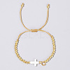 Brass Round Bead Braided Bead Bracelets VB3830-3-1