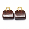 Natural Red Jasper Brass Pendants KK-E274-01G-05-2
