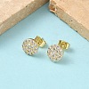 Round Brass Micro Pave Clear Cubic Zirconia Stud Earrings EJEW-Z144-15G-2