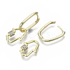 Brass Micro Pave Clear Cubic Zirconia Dangle Huggie Hoop Earrings EJEW-S201-223-NF-4