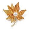 ABS Plastic Imitation Pearl Maple Leaf Brooch Pin JEWB-Q030-13G-1