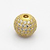 CZ Brass Micro Pave Grade AAA Clear Color Cubic Zirconia Round Beads KK-O065-12mm-05G-NR-1
