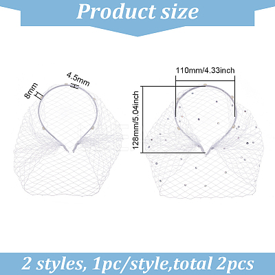 2Pcs 2 Styles Bridal Rhinestones Pearl Mesh Veil Cloth Hair Bands MRMJ-FG0001-16A-1