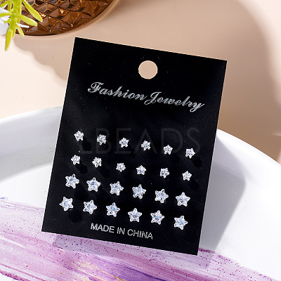 12 Pairs 6 Sizes Brass with Clear Cubic Zirconia Stud Earrings Sets PW-WG99341-03-1