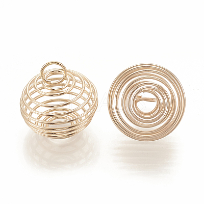 Hollow Lantern Iron Wire Bead Cage Pendants IFIN-N001-02KC-1