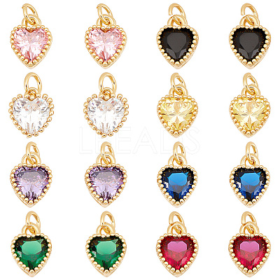 16Pcs 8 Colors Real 18K Gold Plated Brass Inlaid Cubic Zirconia Charms FIND-GA0002-34-1