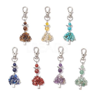 Chakra Tree of Life Natural & Synthetic Gemstone Pendant Decorations HJEW-JM03731-1