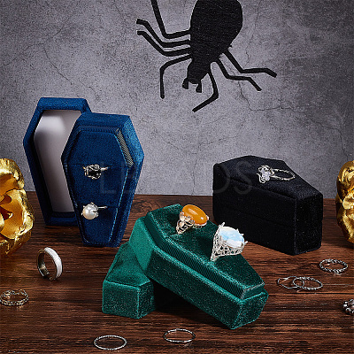 Halloween Theme Coffin Shaped Velvet Finger Ring Boxes VBOX-WH0015-01B-1