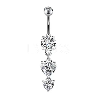 Heart Brass Pave Clear Cubic Zirconia Curved Barbell Dangle Belly Rings FS-WGEB4D3-05-1