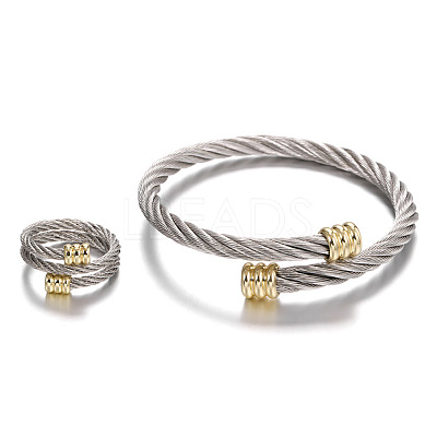 Stainless Steel Wire Twist Bangles & Cuff Rings Sets FS-WG3AC7D-01-1