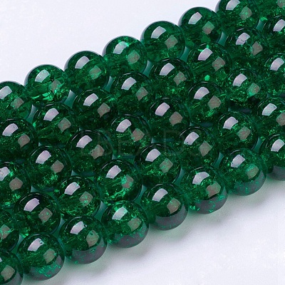 1Strand Dark Green Transparent Crackle Glass Round Beads Strands X-CCG-Q001-10mm-17-1