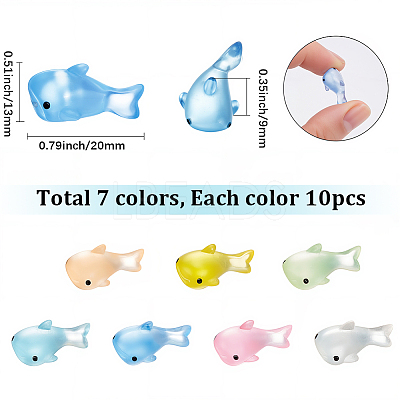 70Pcs 7 Colors Luminous Transparent Resin Shark Ornaments DJEW-SC0001-23-1
