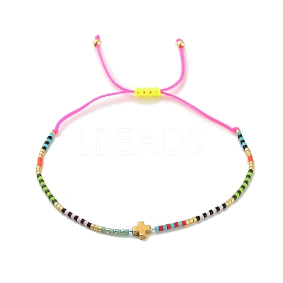 Cross & Glass Seed Braided Bead Bracelet KG3745-4-1