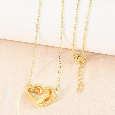 Brass Couple Heart Pendant Necklaces KK-CBA4547-07G-1