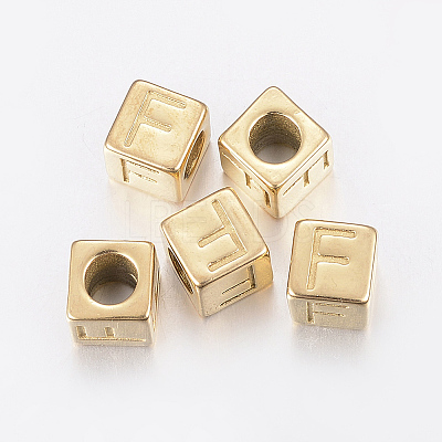 304 Stainless Steel Large Hole Letter European Beads X-STAS-H428-01G-F-1
