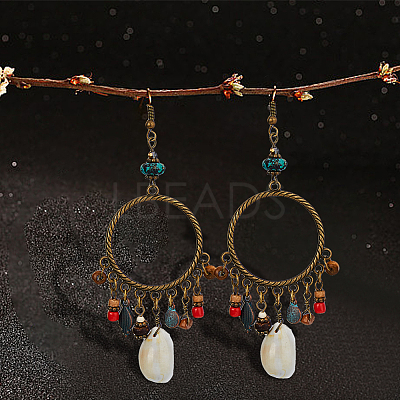 1 Pair Natural Shell & Synthetic Turquoise Chandelier Earrings EJEW-FI0001-84-1