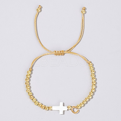 Brass Round Bead Braided Bead Bracelets VB3830-3-1
