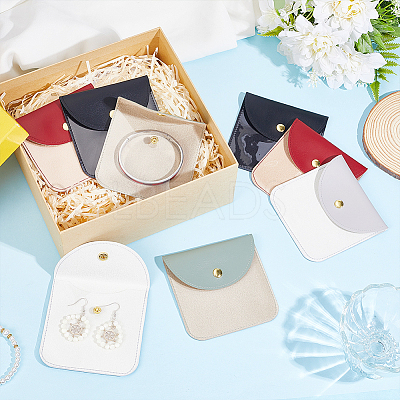 8Pcs 4 Colors PU Leather Jewelry Envelope Pouches Gift Bags with Snap Button and Clear Window ABAG-GA0001-32A-1